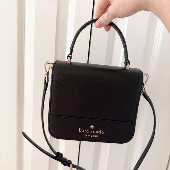NWOT Kate Spade Staci Saffiano Top Handle Square Flap Crossbody Bag Purse Black - Picture 3 of 9
